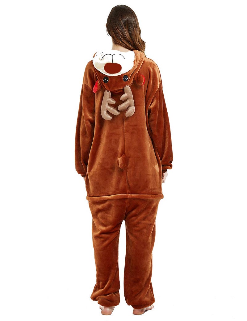 CASABACO Women Deer Costume Adult Reindeer Onesie Onepiece Pajama, Brown, S - Image 2